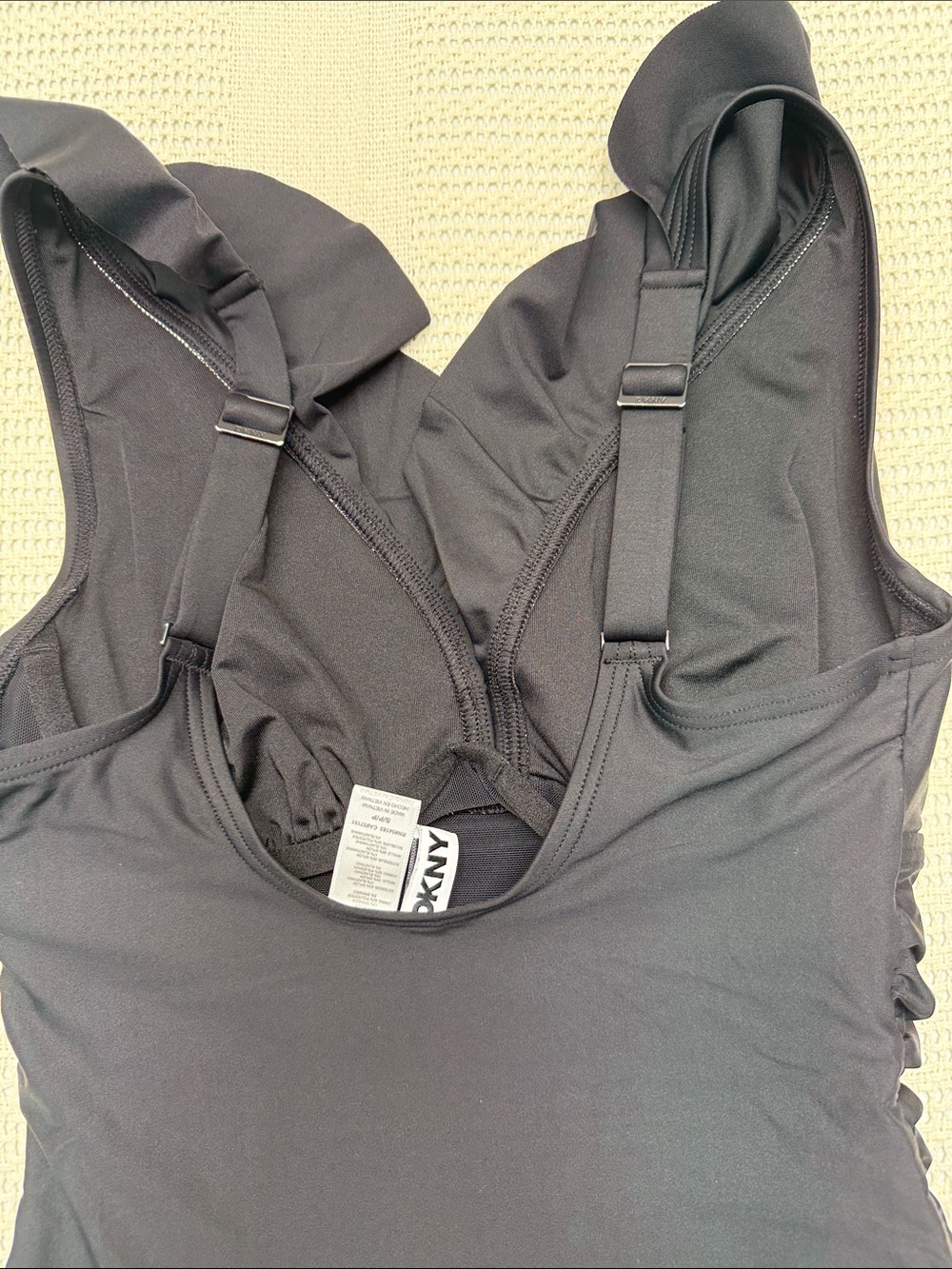 DKNY Black Ruffle V-Neck One-Piece Swimsuit - Picture 5 of 6